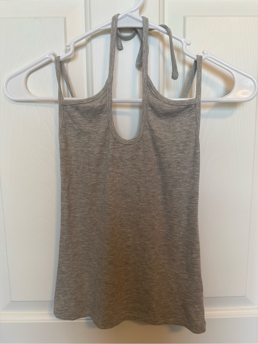 Marle Women's Grey Ribbed Halter Tie Up Crop Top XS